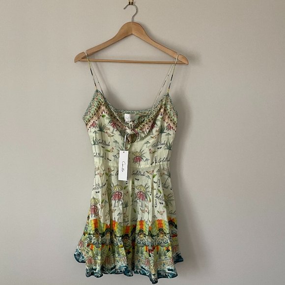 🌸HOST PICK🌸 CAMILLA Short Dress With Tie Front Sundowners M AU 12 Linen Summer - Picture 2 of 13